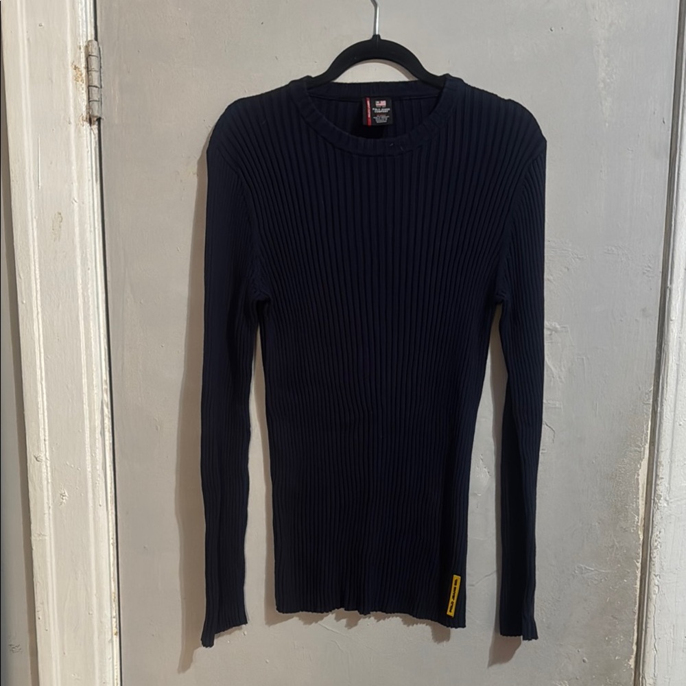 Ralph Lauren Double RL Blue Ribbed Crewneck Sweater